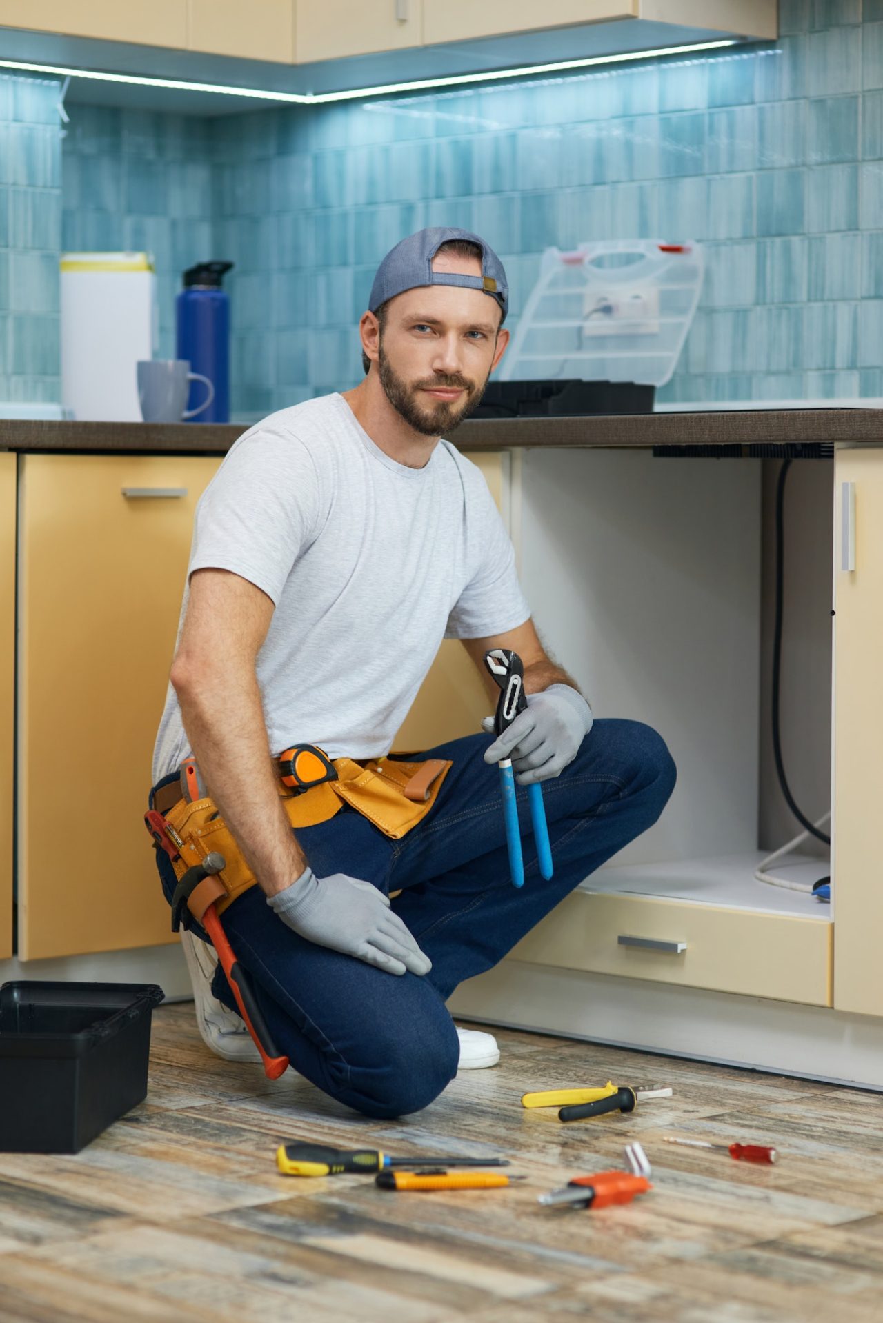 Handwerker in einem Haus der etwas repariert